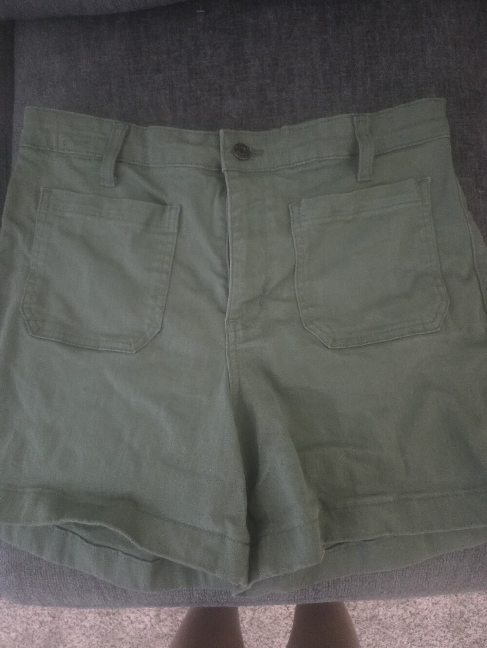 Wonderly Olive Green Cotton Patch-Pocket Shorts